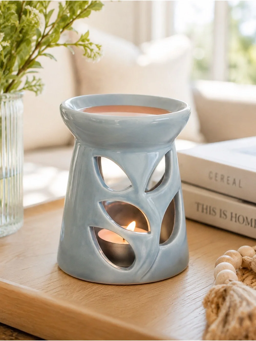Ceramic Wax Warmer in Cream or Light Blue- Decorative Home Accent